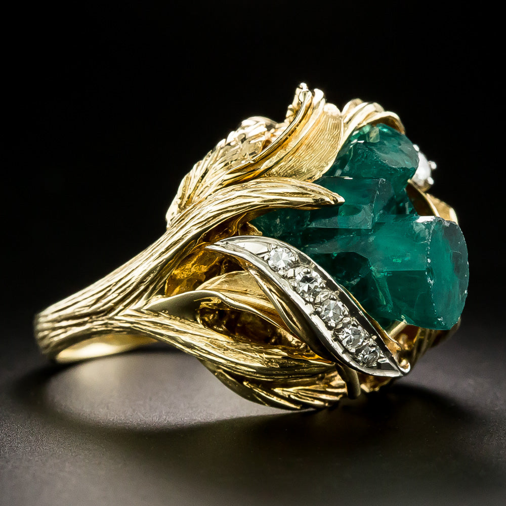 Estate Chatham Emerald Crystal and Diamond Ring - 3