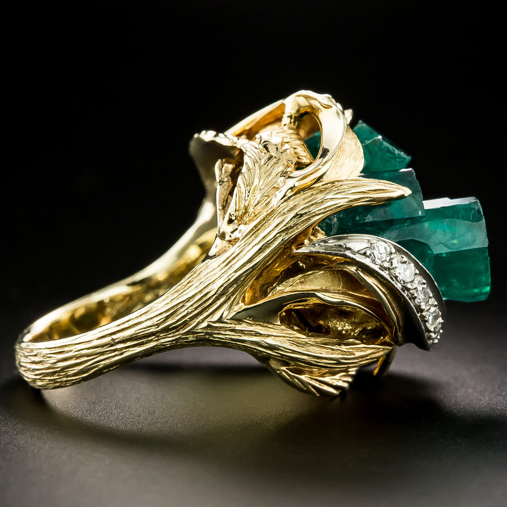 Estate Chatham Emerald Crystal and Diamond Ring - 4