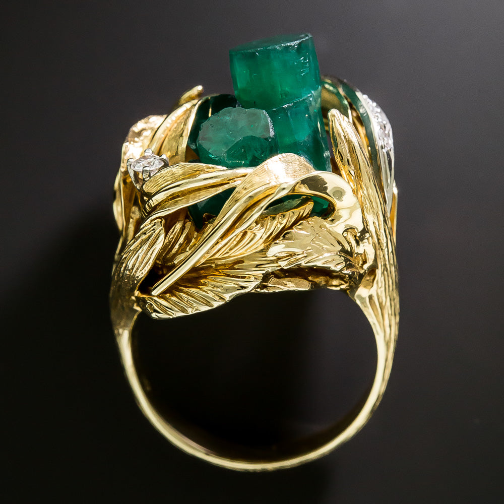 Estate Chatham Emerald Crystal and Diamond Ring - 6