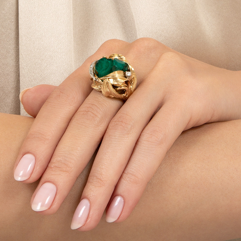 Estate Chatham Emerald Crystal and Diamond Ring - 7