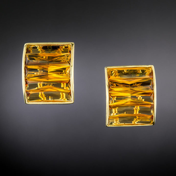 Estate Citrine 18K Wide Huggie Earrings