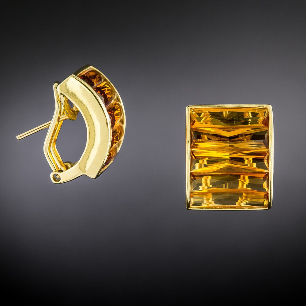 Estate Citrine 18K Wide Huggie Earrings - 3