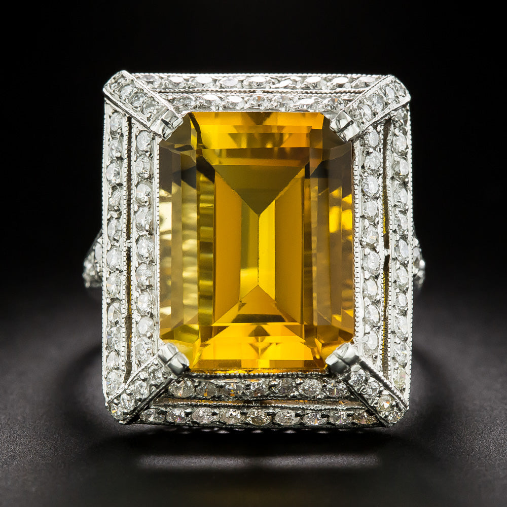 Estate Citrine Double Diamond Halo Ring - 4