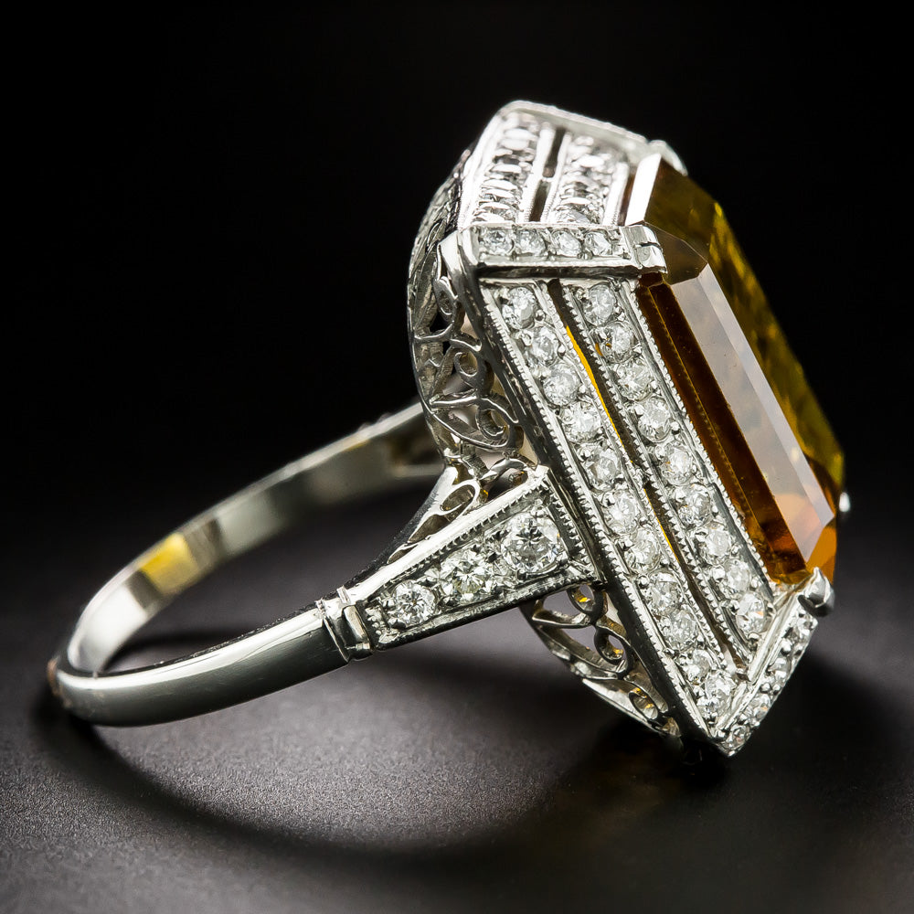 Estate Citrine Double Diamond Halo Ring - 5