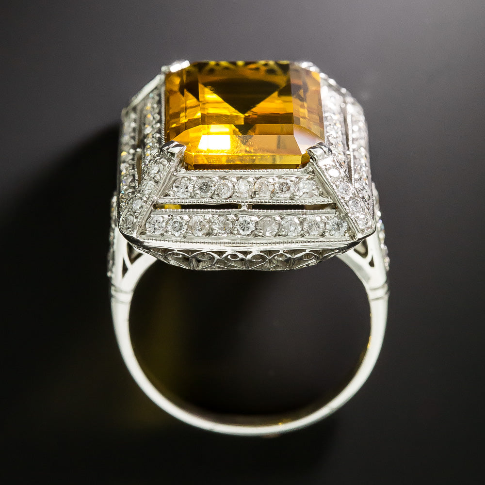 Estate Citrine Double Diamond Halo Ring - 6