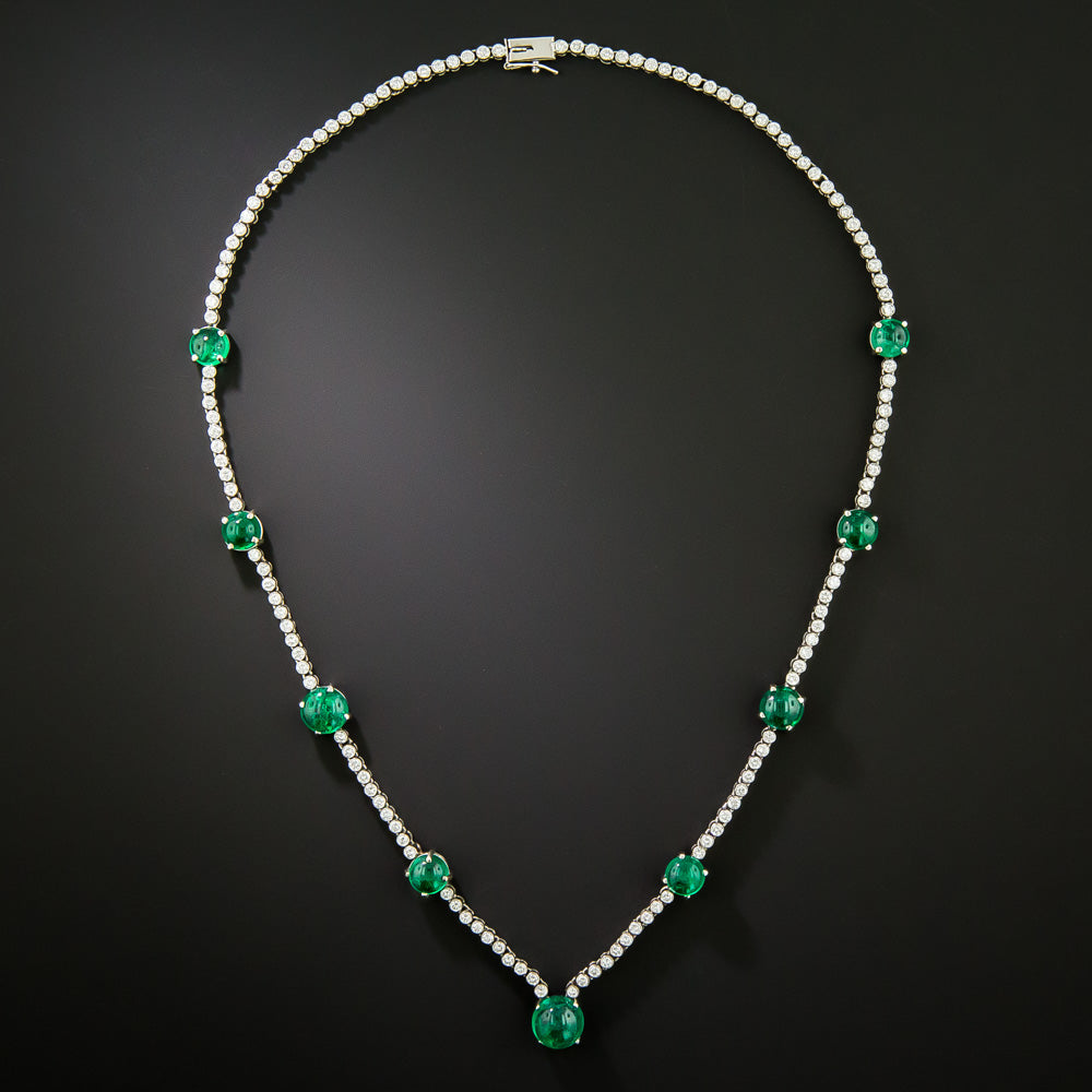 Estate Colombian Cabochon Emerald and Diamond Necklace - GIA - 2