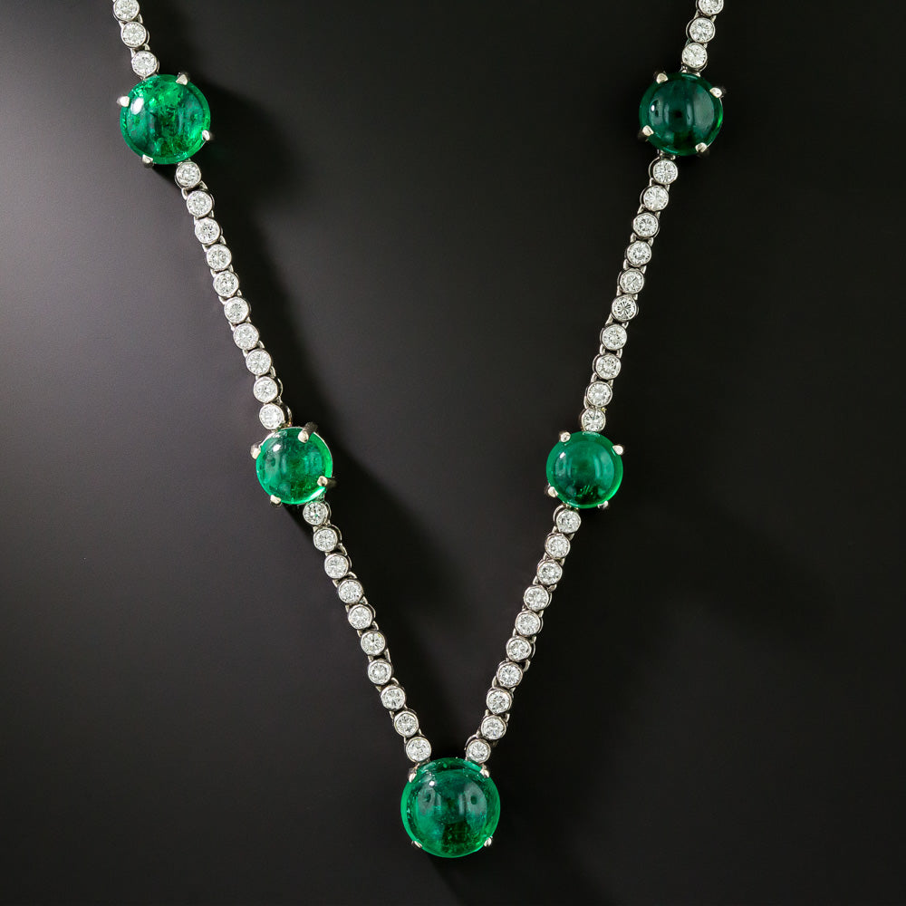 Estate Colombian Cabochon Emerald and Diamond Necklace - GIA - 3