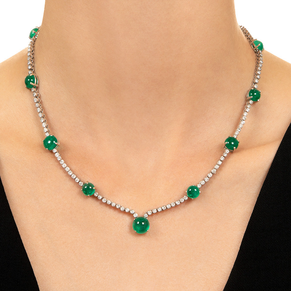 Estate Colombian Cabochon Emerald and Diamond Necklace - GIA - 4