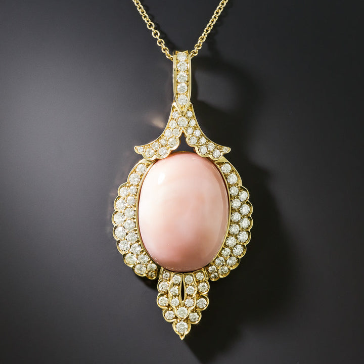 Estate Coral and Diamond Pendant Necklace