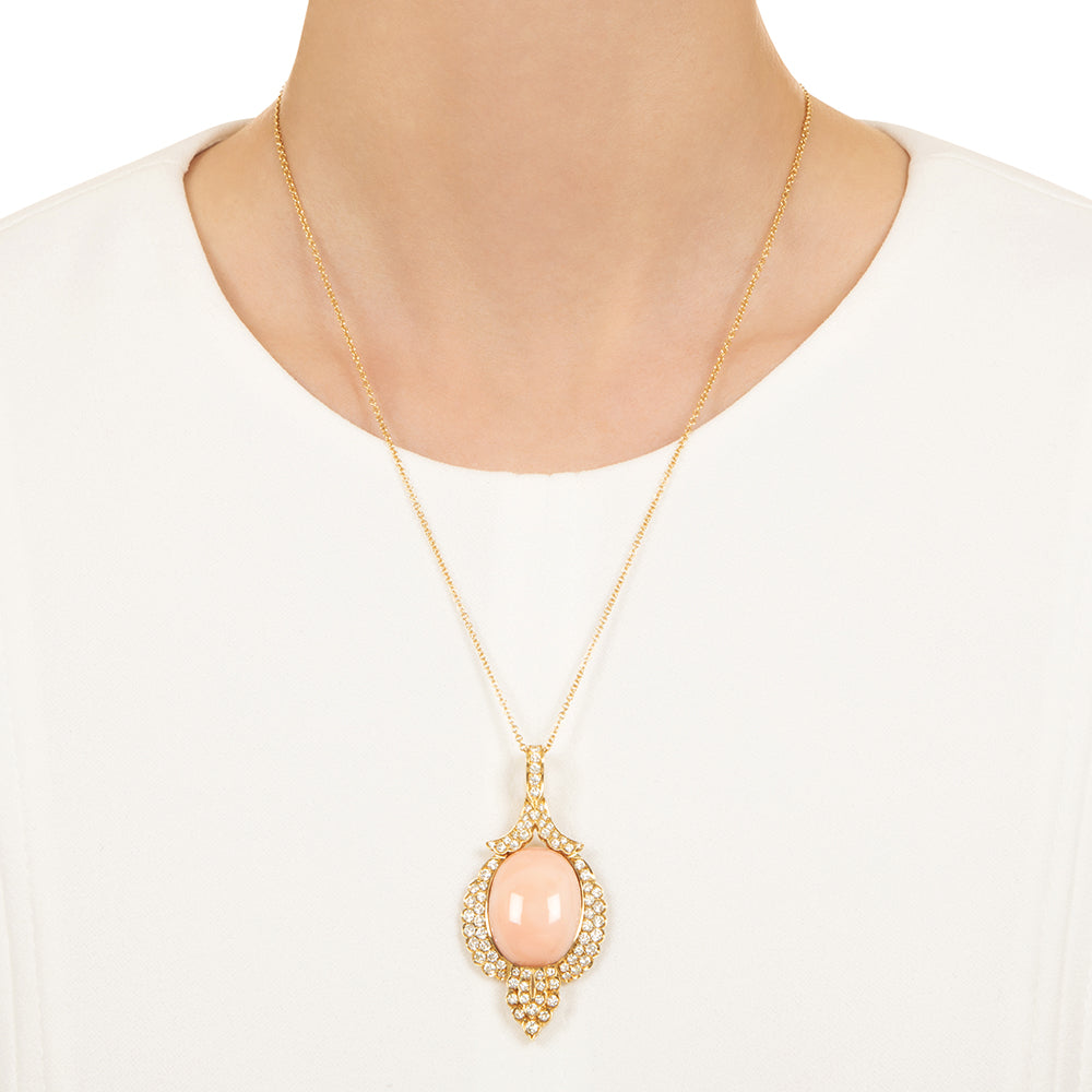 Estate Coral and Diamond Pendant Necklace - 3