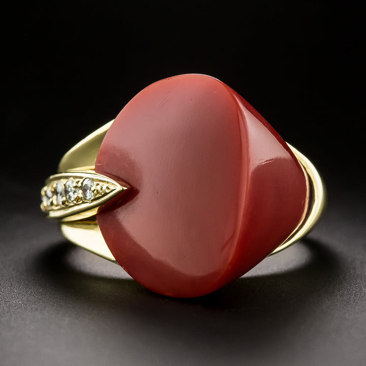 Estate Coral and Diamond Ring