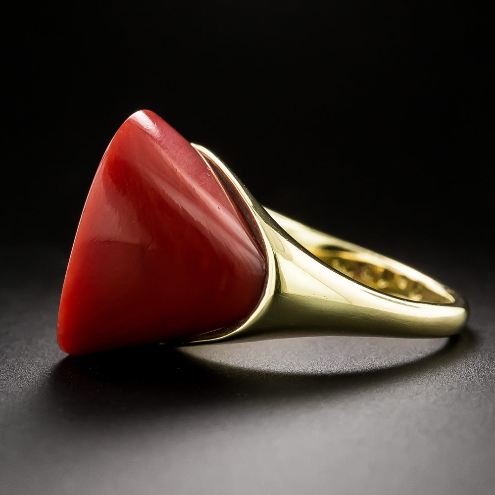 Estate Coral and Diamond Ring - 5
