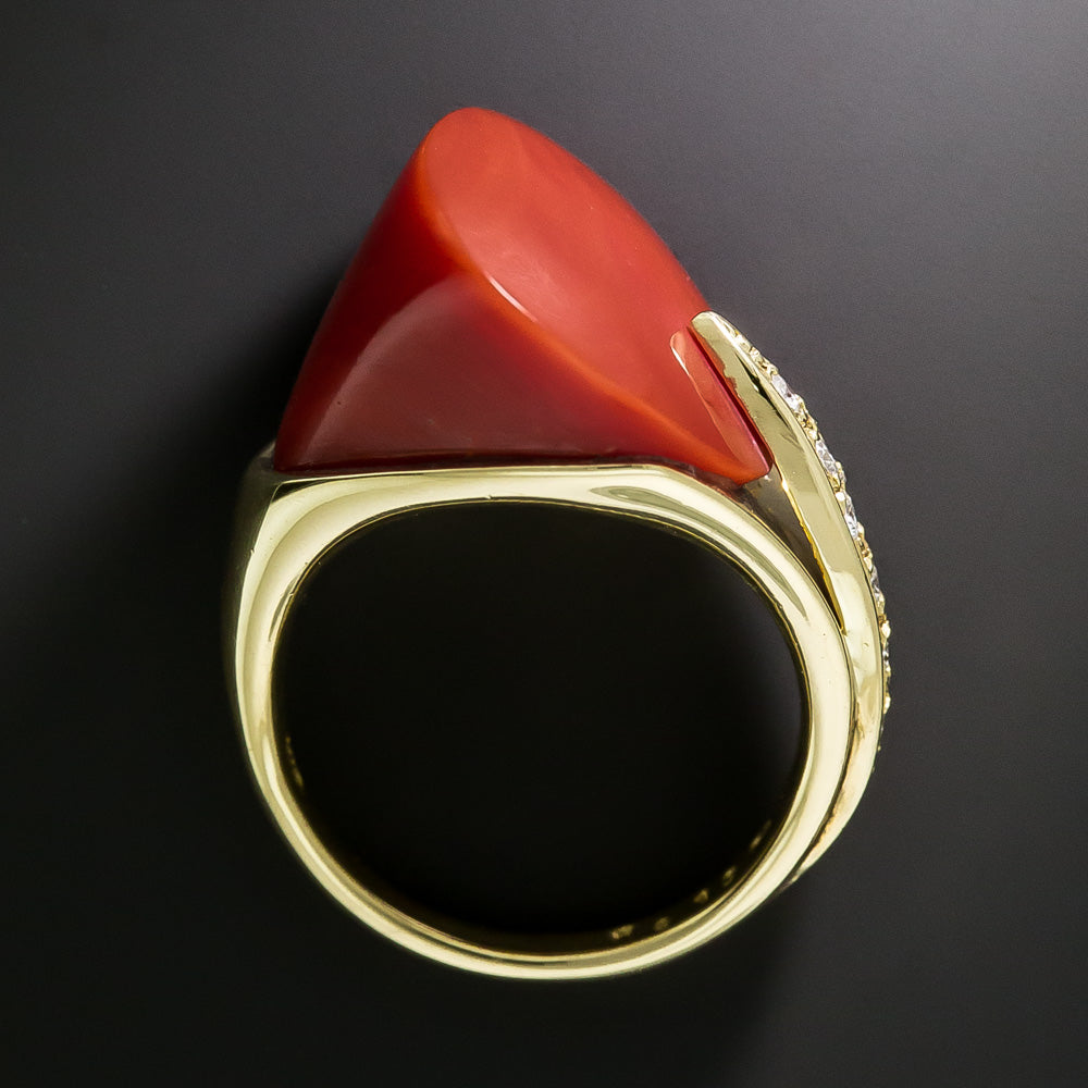 Estate Coral and Diamond Ring - 6