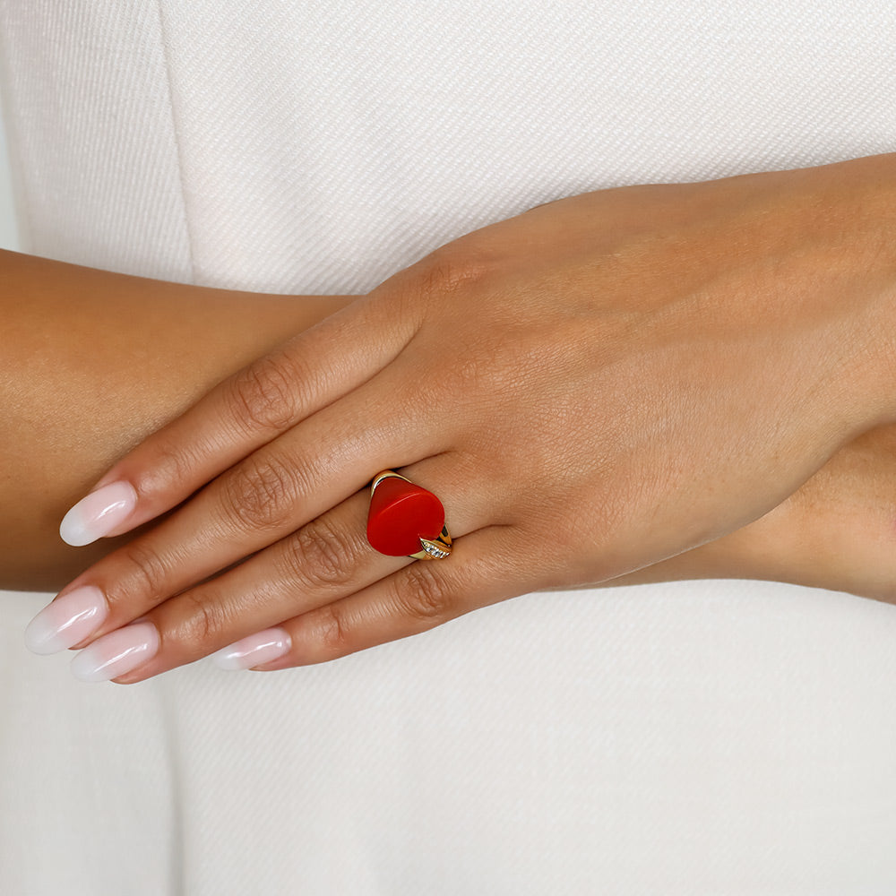 Estate Coral and Diamond Ring - 7
