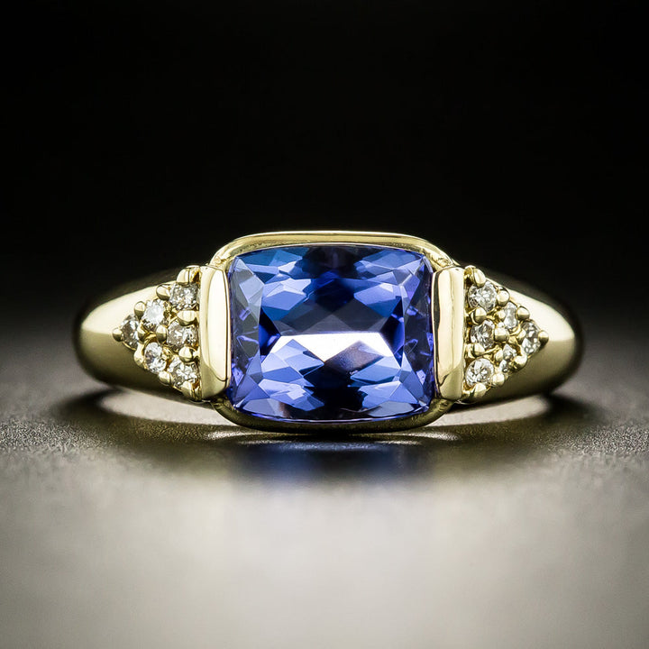 Estate Cushion-Cut Tanzanite and Diamond Ring