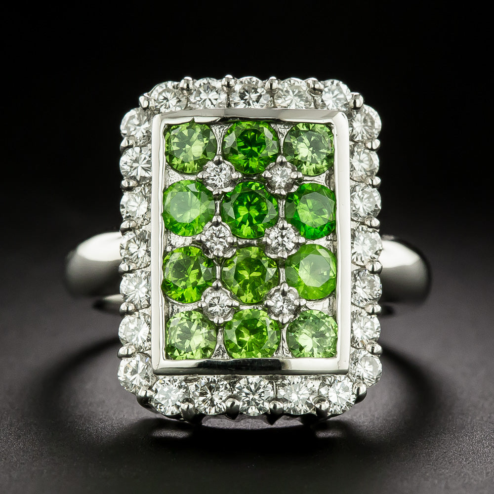 Estate Demantoid Garnet and Diamond Ring - 3
