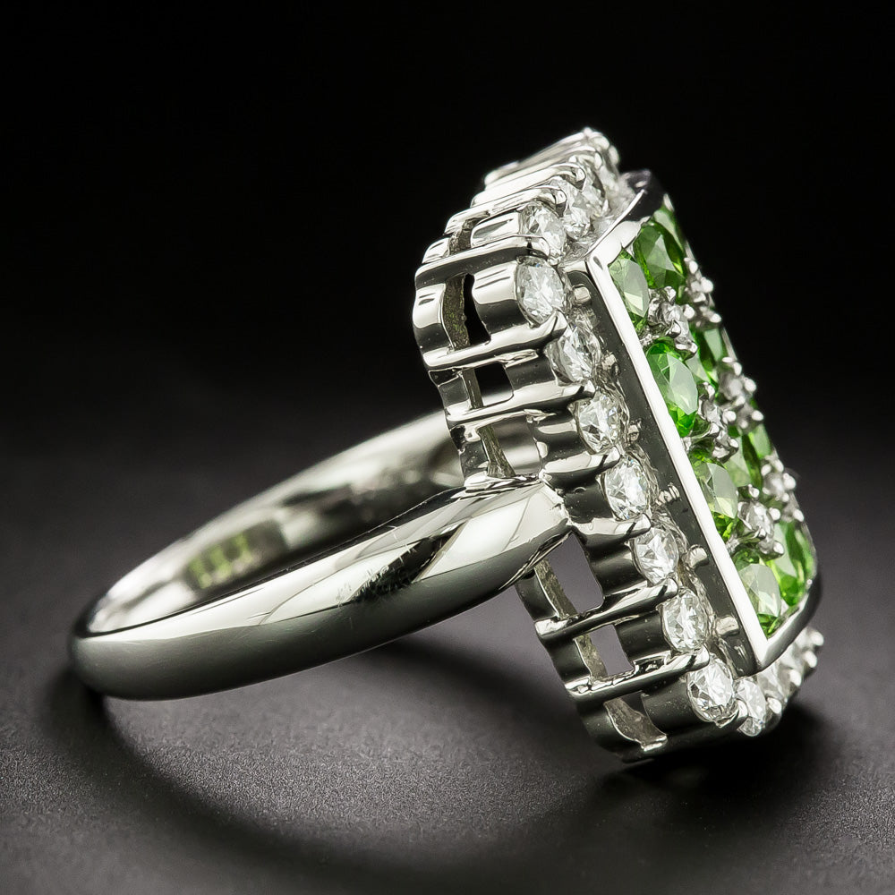 Estate Demantoid Garnet and Diamond Ring - 4