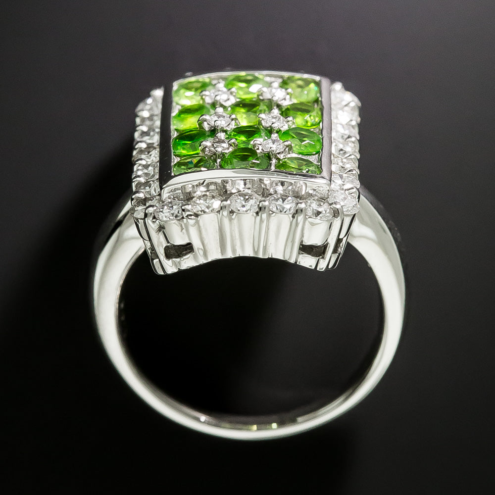 Estate Demantoid Garnet and Diamond Ring - 5