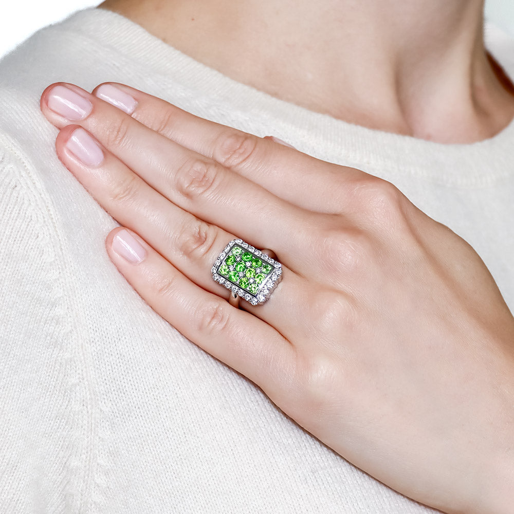 Estate Demantoid Garnet and Diamond Ring - 6