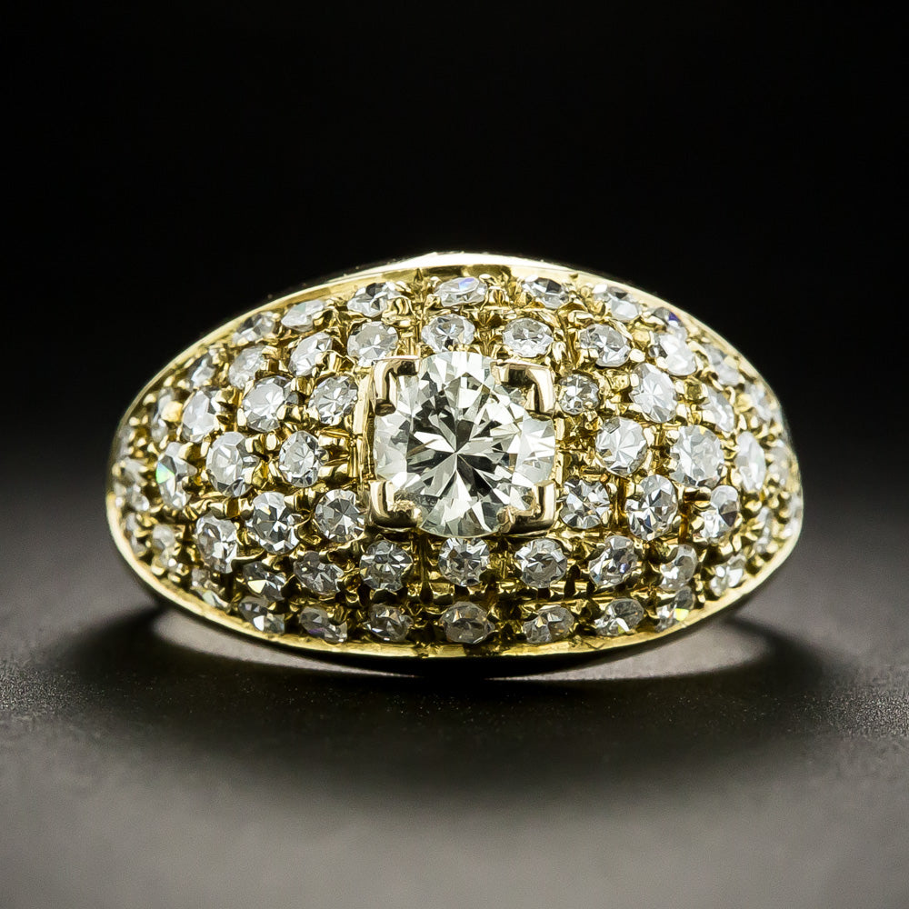 Estate Diamond .45 Carat Center Diamond Pavé Ring  - 1
