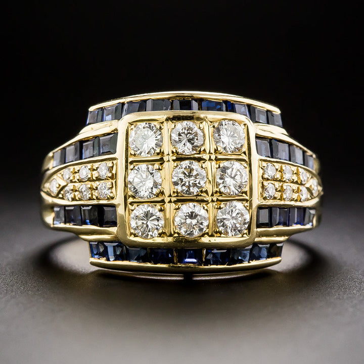 Estate Diamond and Calibre Sapphire Ring