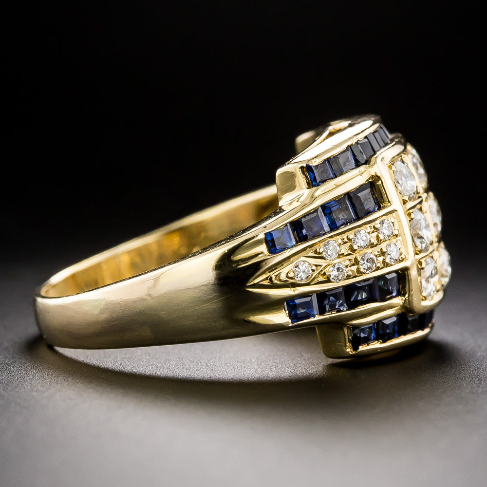 Estate Diamond and Calibre Sapphire Ring - 2