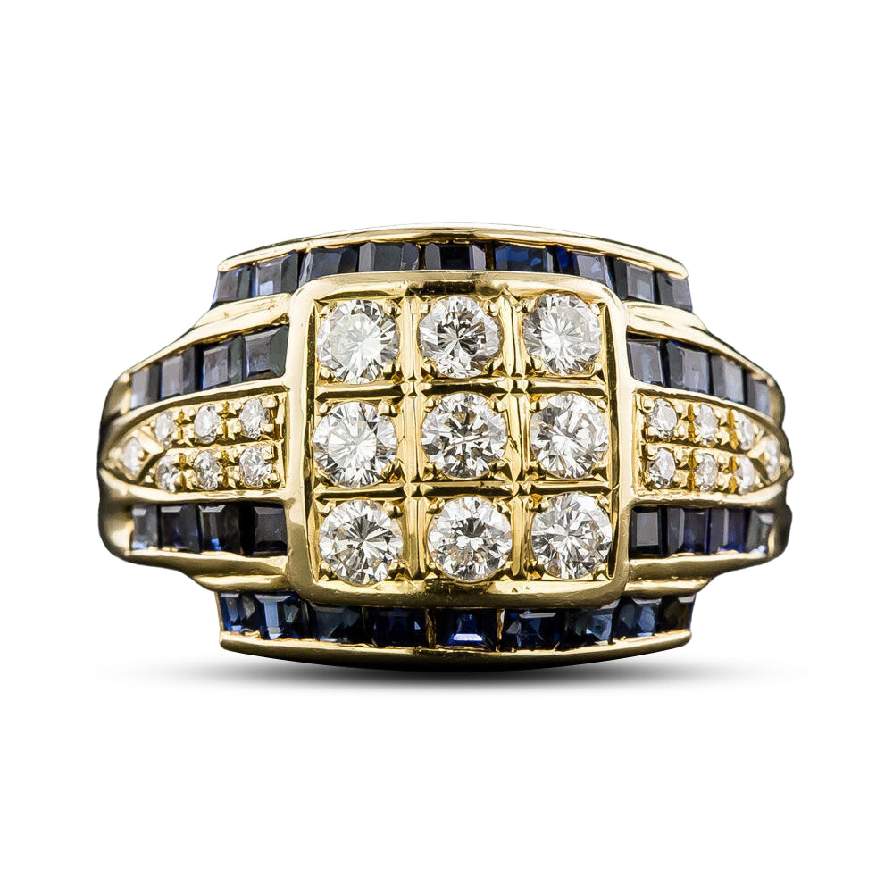 Estate Diamond and Calibre Sapphire Ring - 4