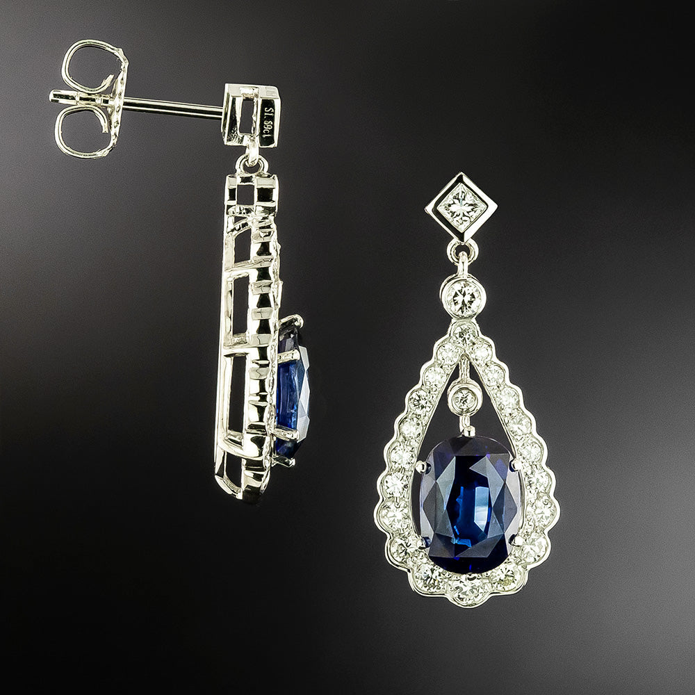 Estate Diamond and Sapphire Drop Earrings - GIA - 3