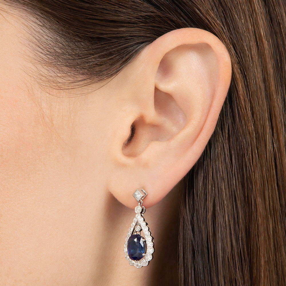 Estate Diamond and Sapphire Drop Earrings - GIA - 4