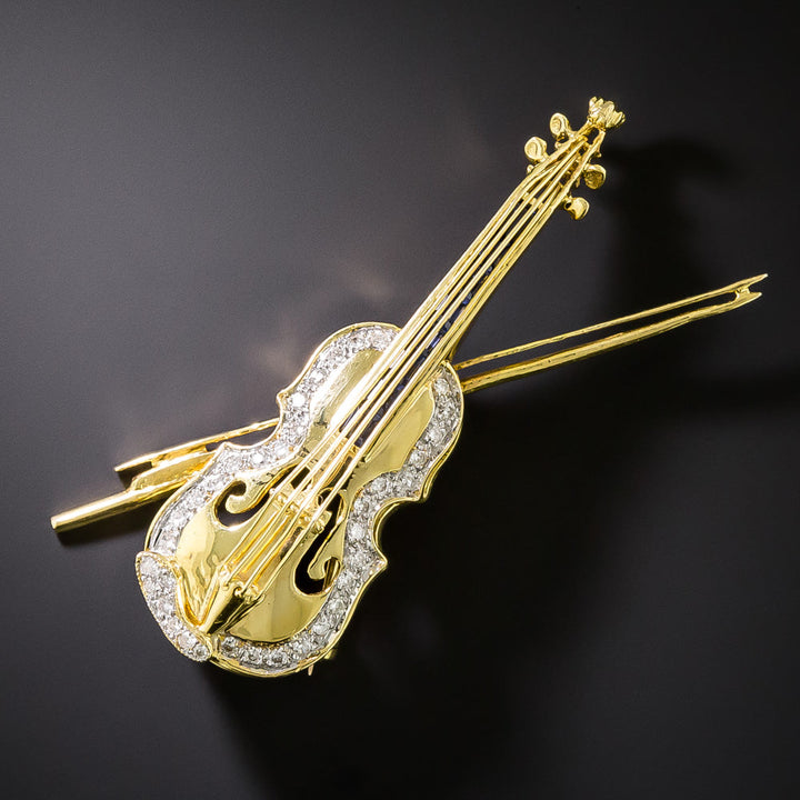Estate Diamond and Sapphire Violin Brooch