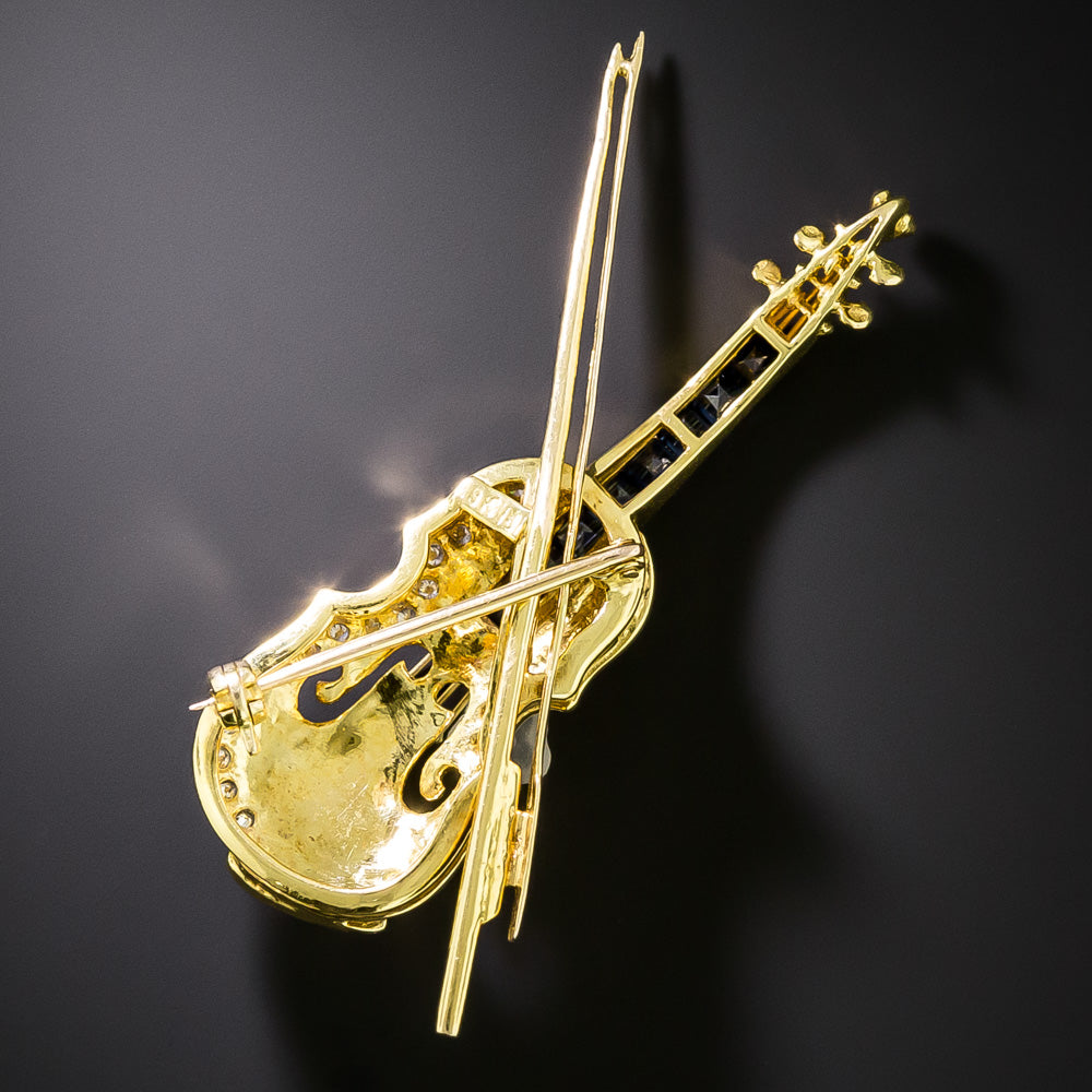 Estate Diamond and Sapphire Violin Brooch - 4