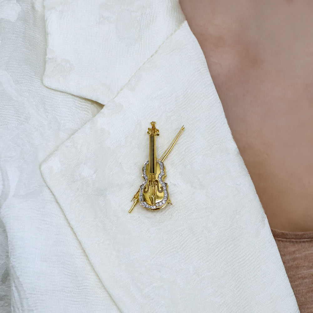 Estate Diamond and Sapphire Violin Brooch - 5