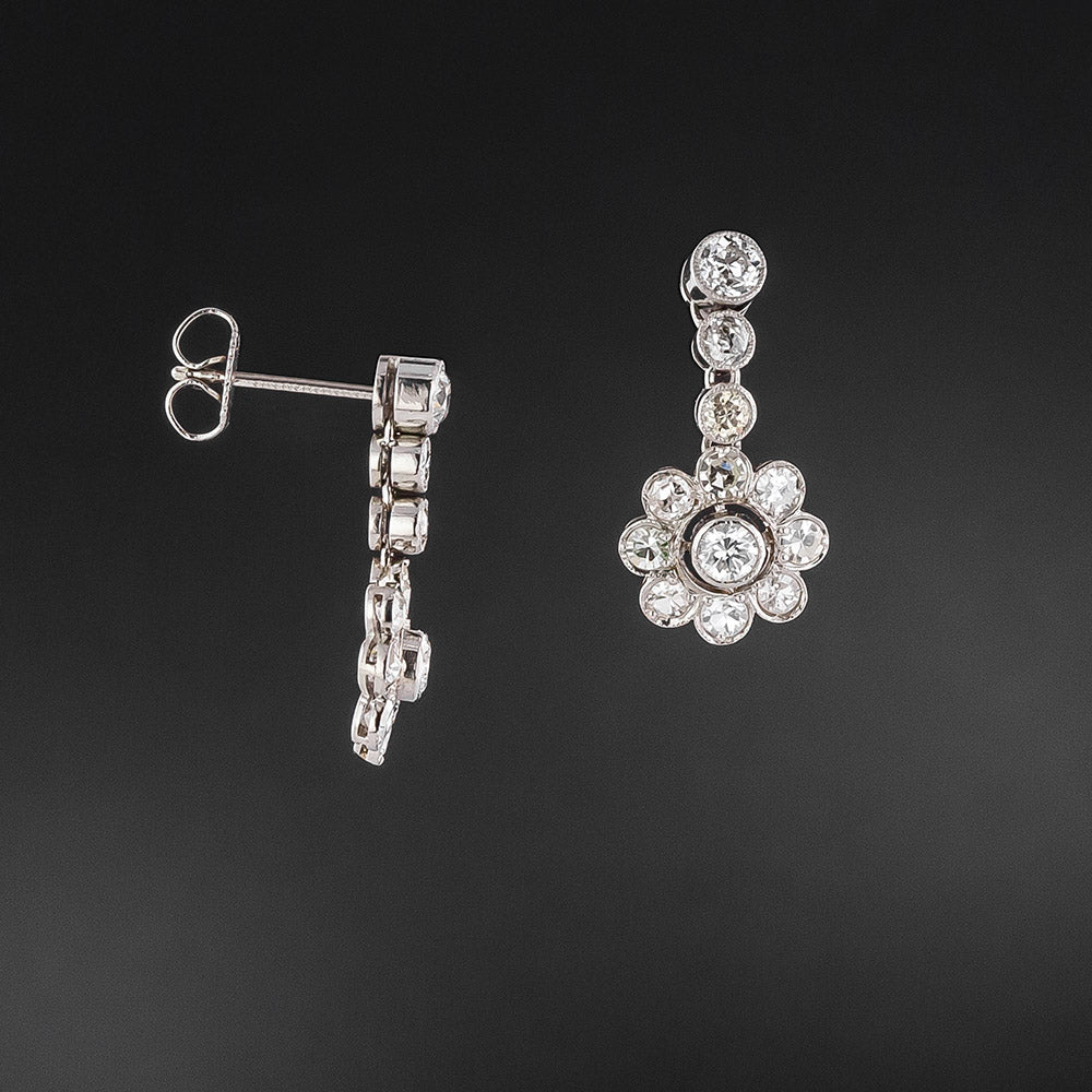 Diamond Dangle Flower Earrings - 3