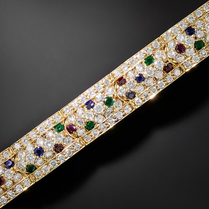 Estate Diamond, Emerald, Ruby and Sapphire Bracelet