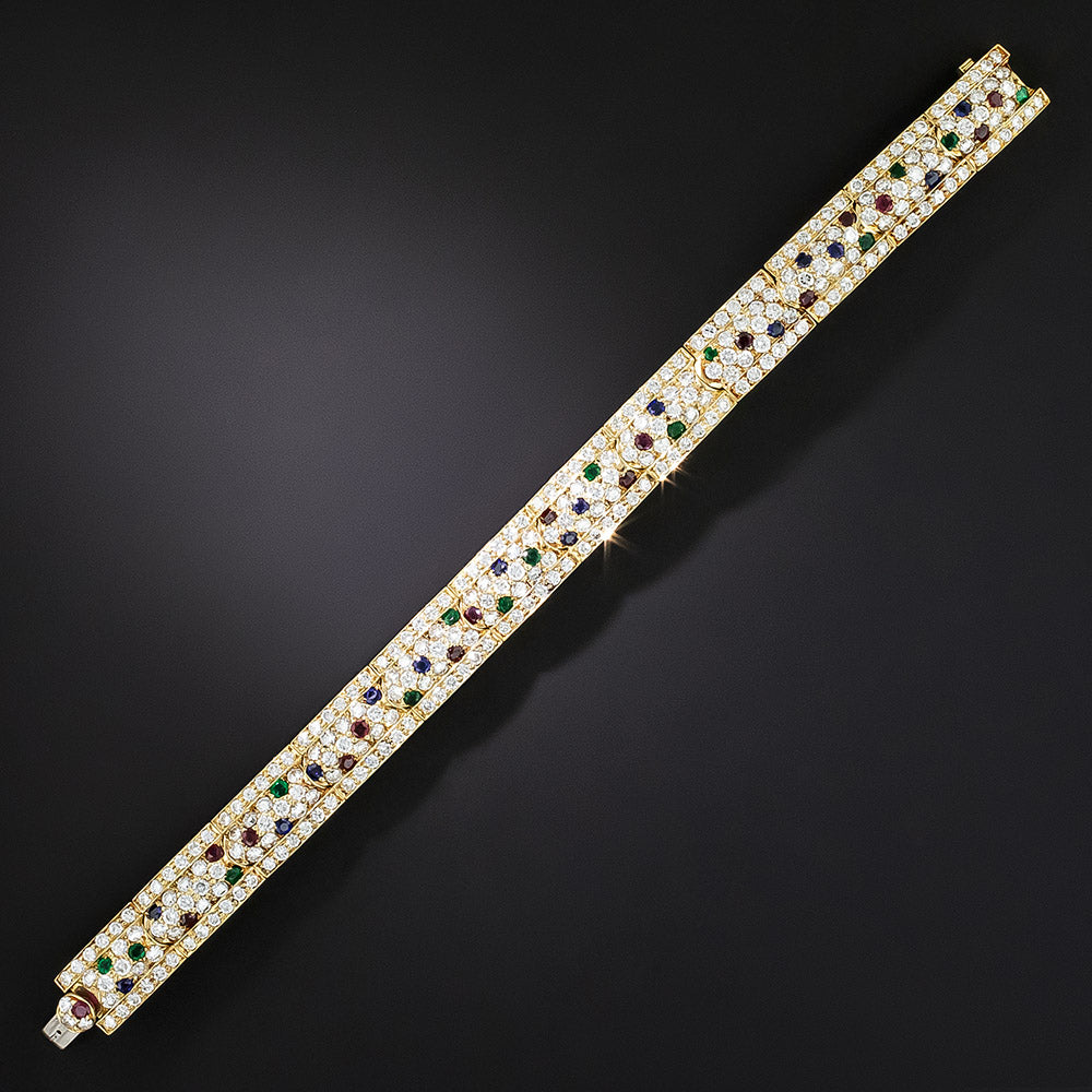 Estate Diamond, Emerald, Ruby and Sapphire Bracelet - 3