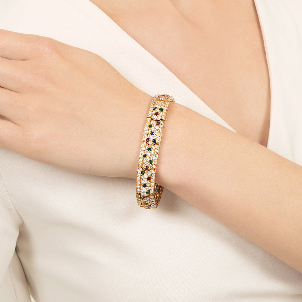 Estate Diamond, Emerald, Ruby and Sapphire Bracelet - 4