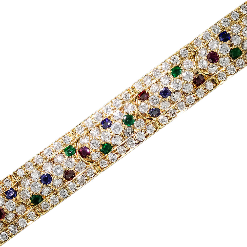 Estate Diamond, Emerald, Ruby and Sapphire Bracelet - 3