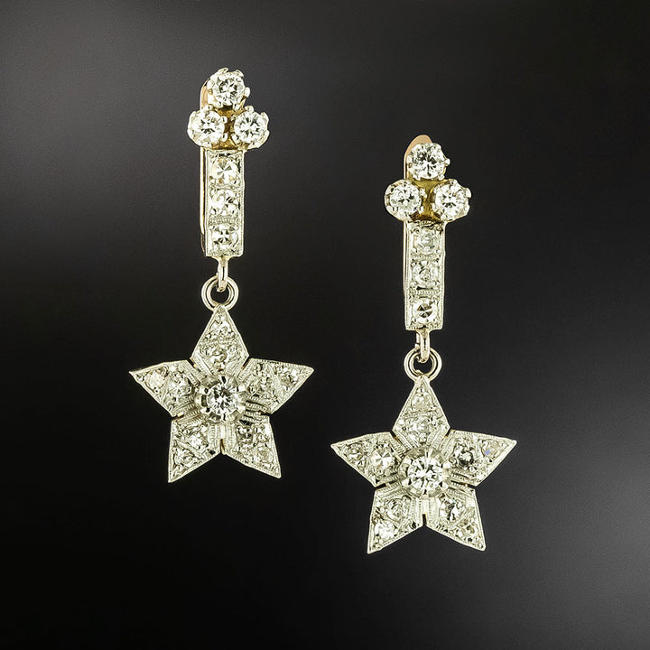 Estate Diamond Star Drop Earrings