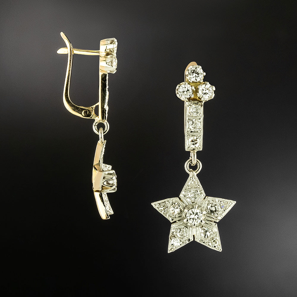 Estate Diamond Star Drop Earrings - 3