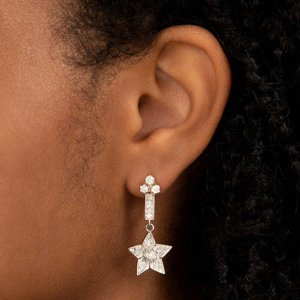 Estate Diamond Star Drop Earrings - 4