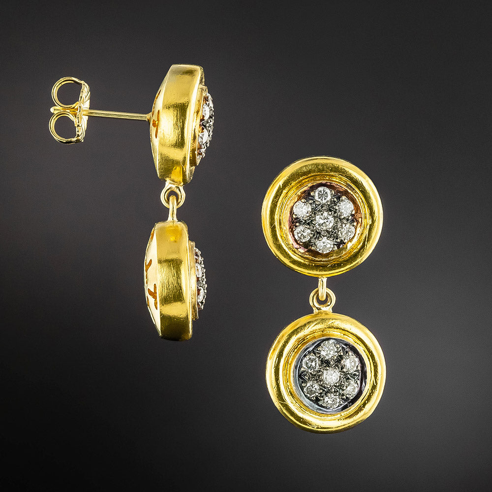 Estate Double-Diamond Circle Cluster Earrings  - 3