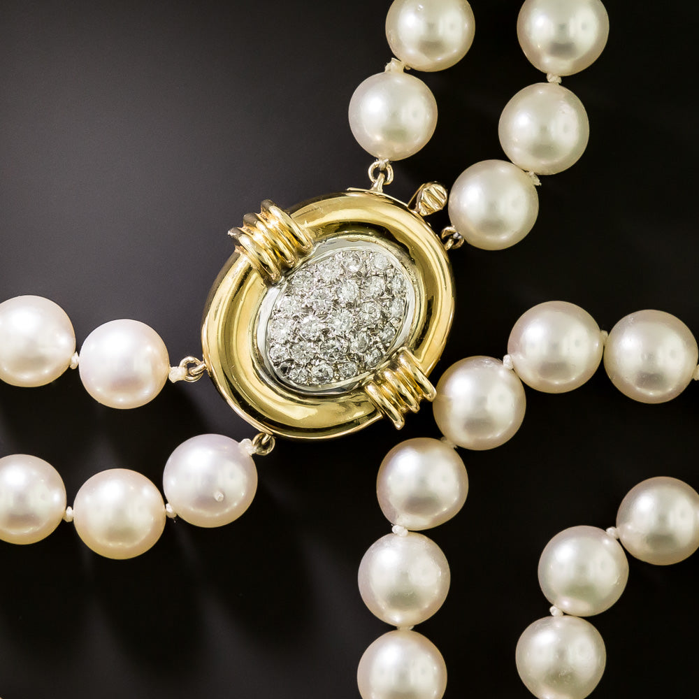 Estate Double Opera Length Strand Of 9-9.5 mm. Cultured Pearls with Diamond Clasp - 3