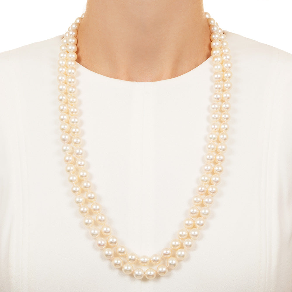 Estate Double Opera Length Strand Of 9-9.5 mm. Cultured Pearls with Diamond Clasp - 5