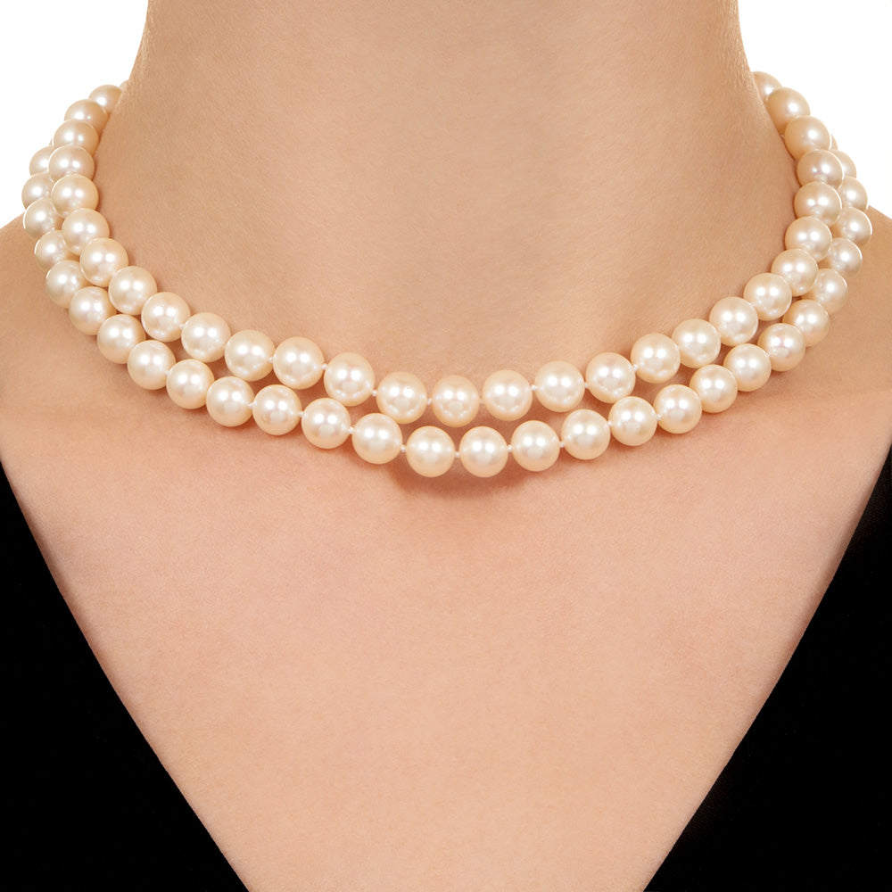Estate Double-Strand Cultured Pearl Necklace with Ruby and Diamond Clasp - 4