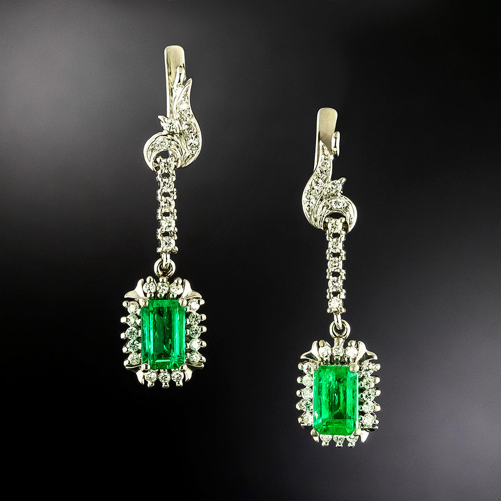 Estate Emerald and Diamond Dangle Earrings - 2