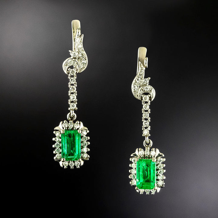 Estate Emerald and Diamond Dangle Earrings
