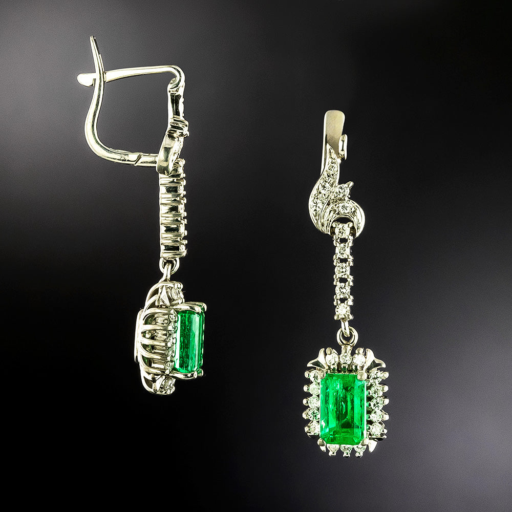 Estate Emerald and Diamond Dangle Earrings - 3