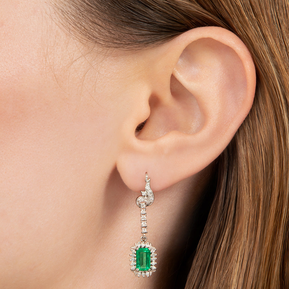 Estate Emerald and Diamond Dangle Earrings - 4