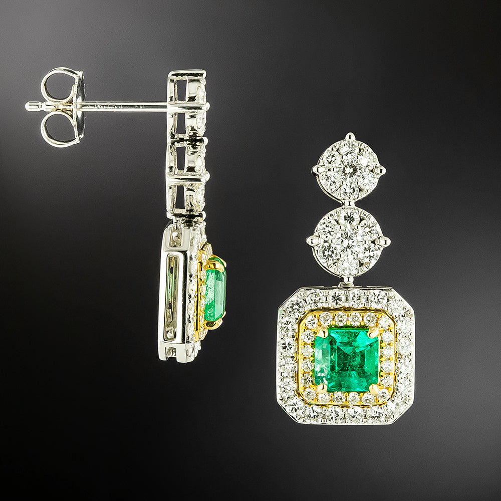 Estate Emerald And Diamond Drop Earrings - 3