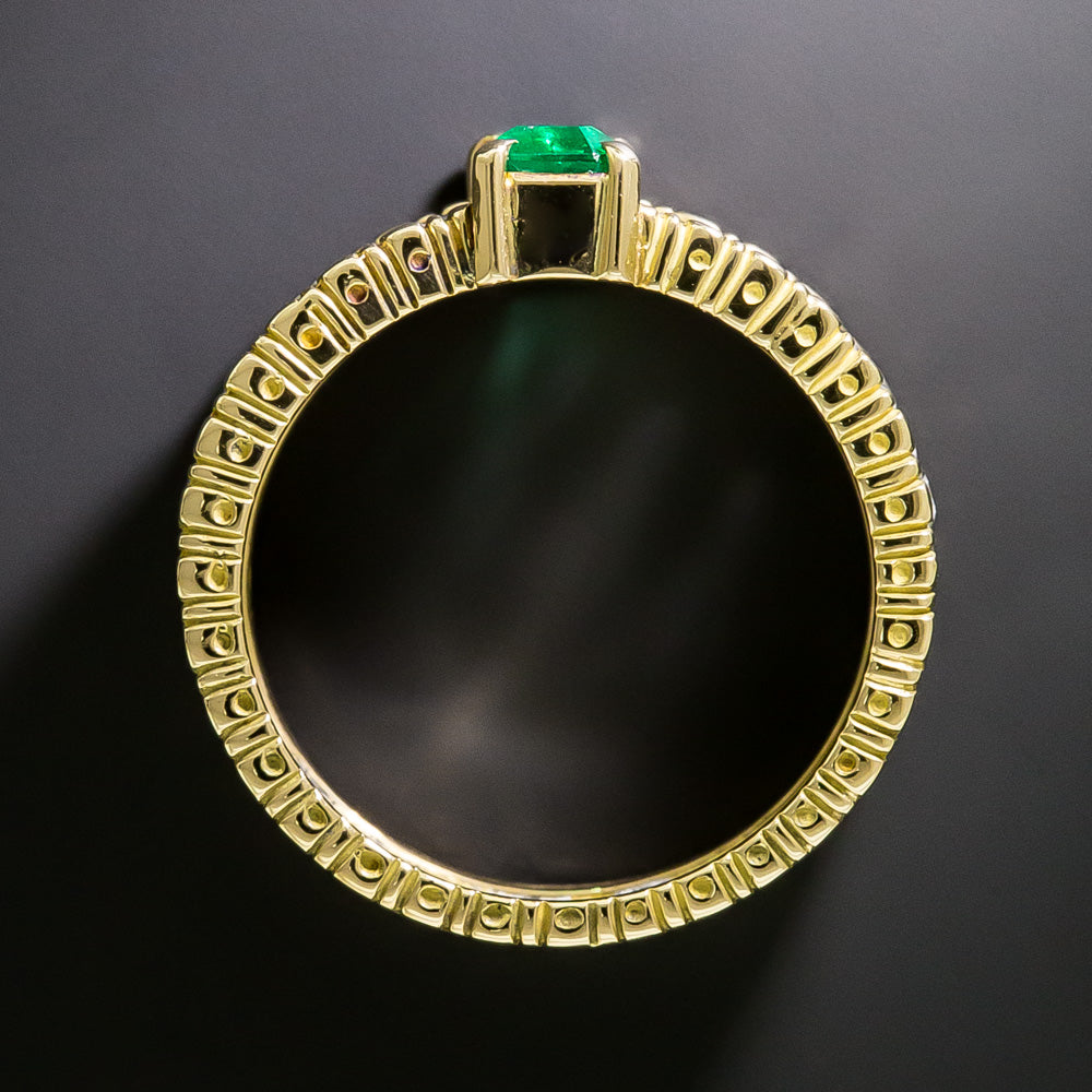 Estate Emerald and Diamond Filigree Band Ring - 5